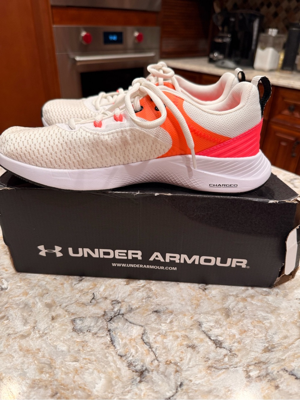Women’s Under Armour Charged Breathe Athletic Shoes with Coral Accents Size 8.5